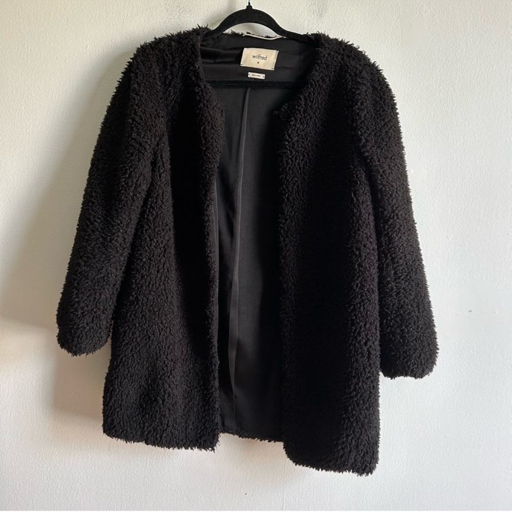 Aritzia Wilfred Sz M Laboratoire Teddy Faux Fur Black Coat